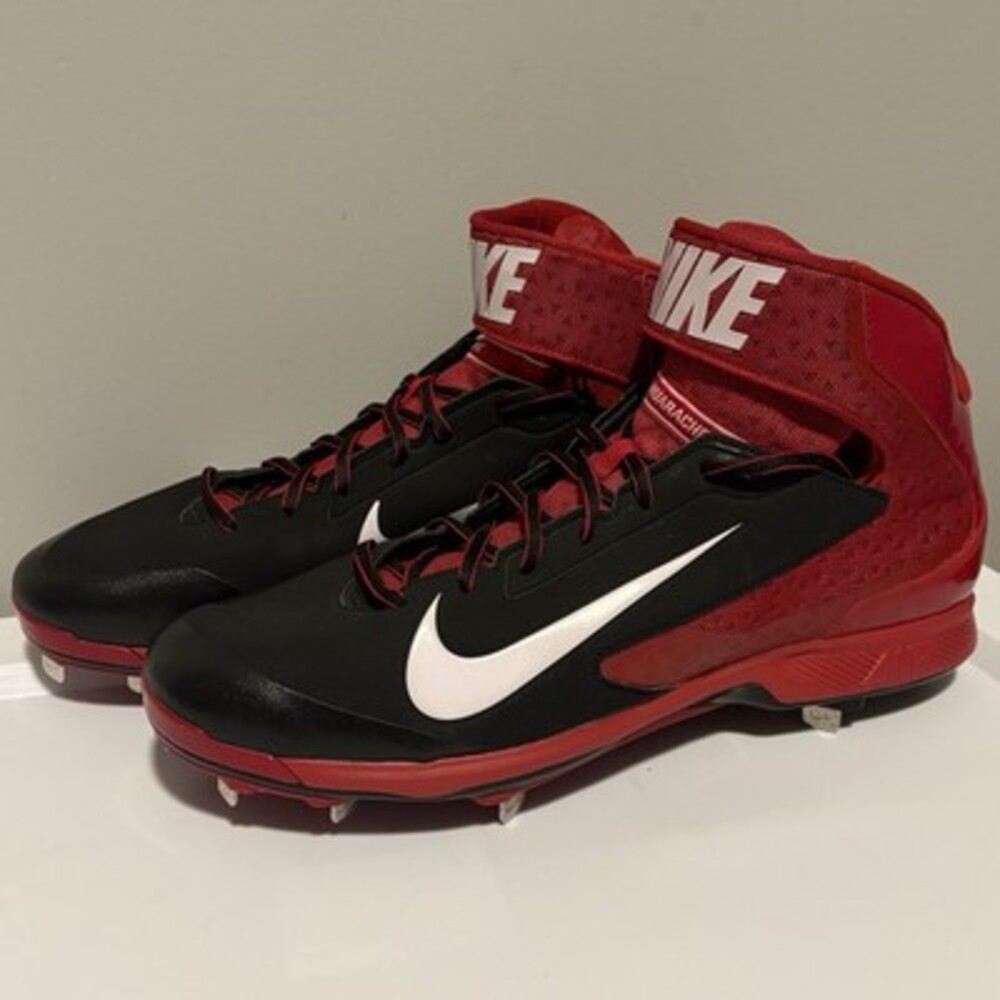 Nike Air Huarache Pro Mid Mens Size 16 Baseball Metal Cleat Red Black 599235-016